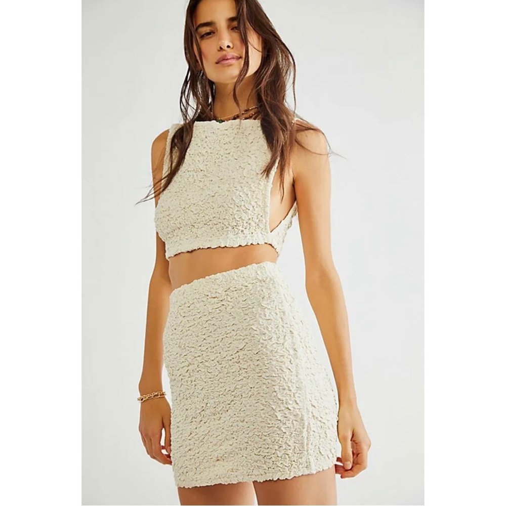 FREE PEOPLE APPLE OF MY EYE MINI SKIRT SET IVORY XS - Picture 1 of 1